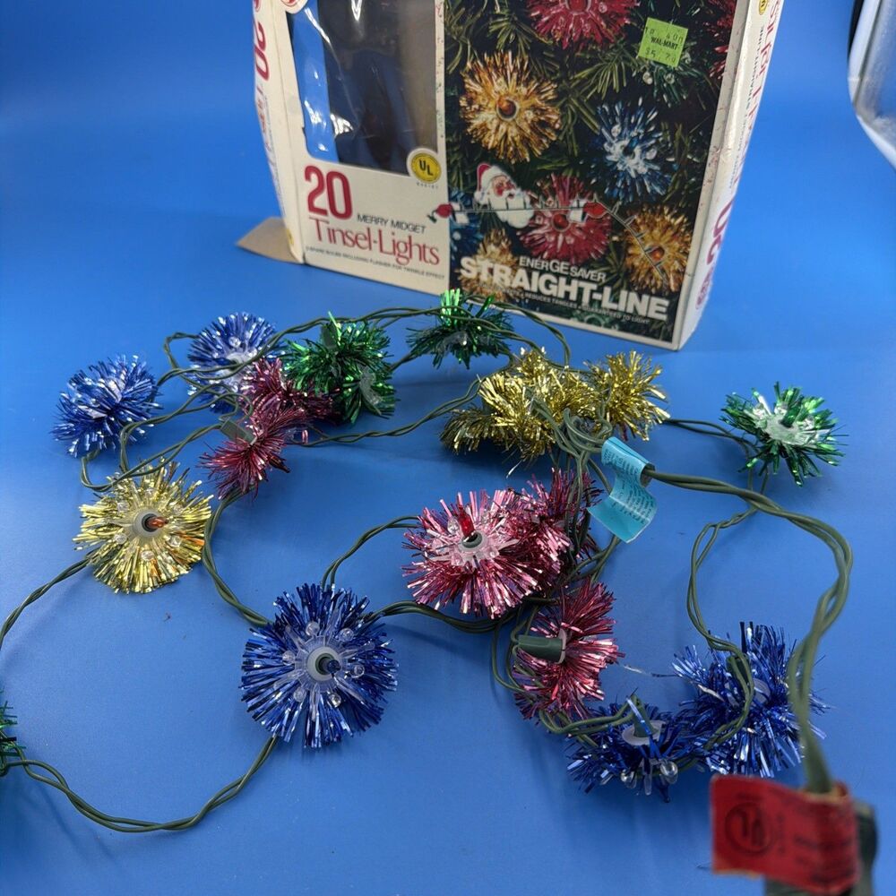 Vintage GE 20 Merry Midget Christmas Tinsel Lights In Box TESTED & WORKS!